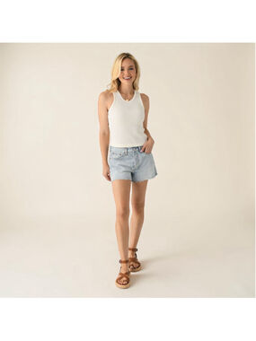 RE/DONE Light Wash Denim Cutoff Shorts High Rise Raw Hem Sz 29 NWT
